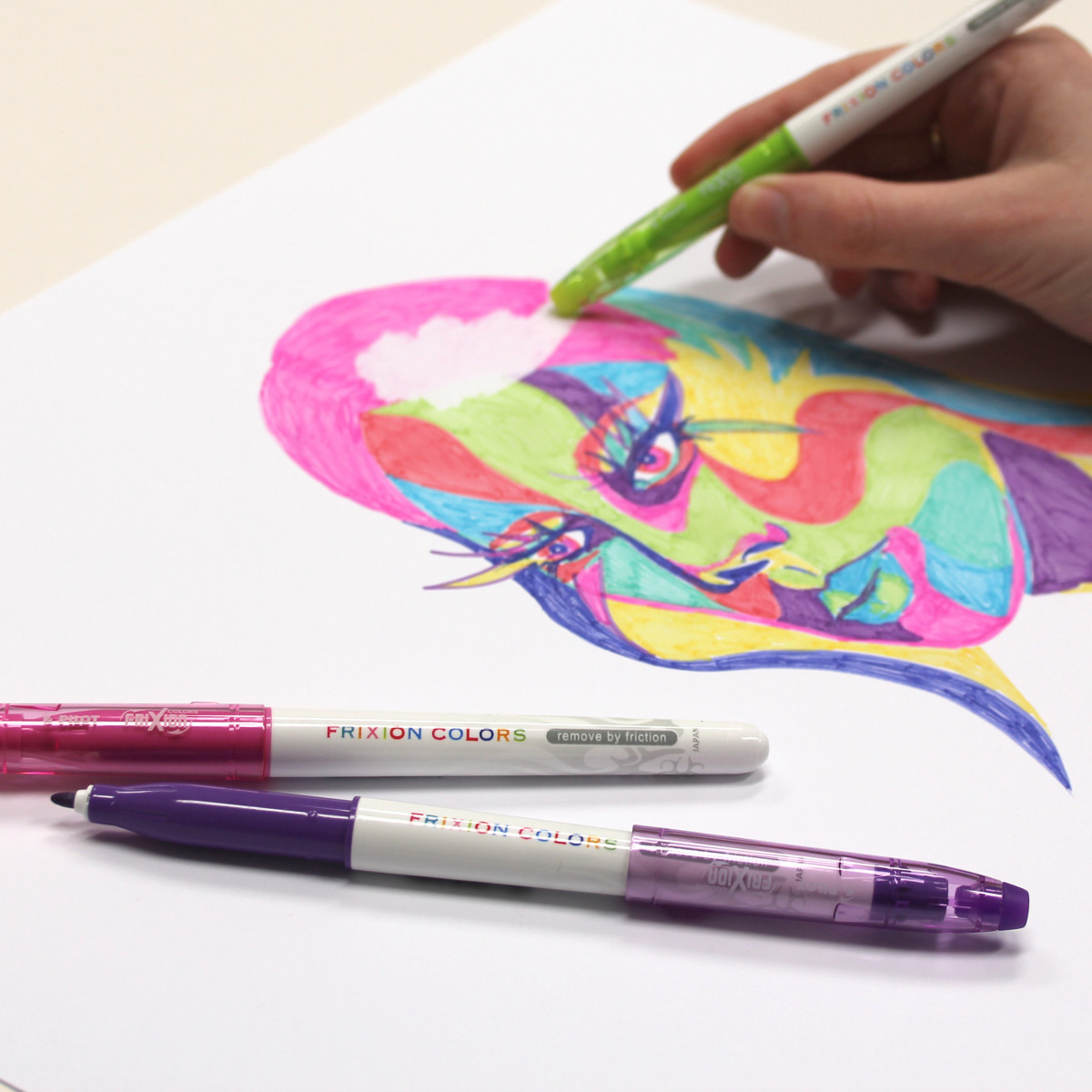 Artistic drawing with vibrant erasable markers, showing vibrant colours of FriXion Colors Erasable Marker