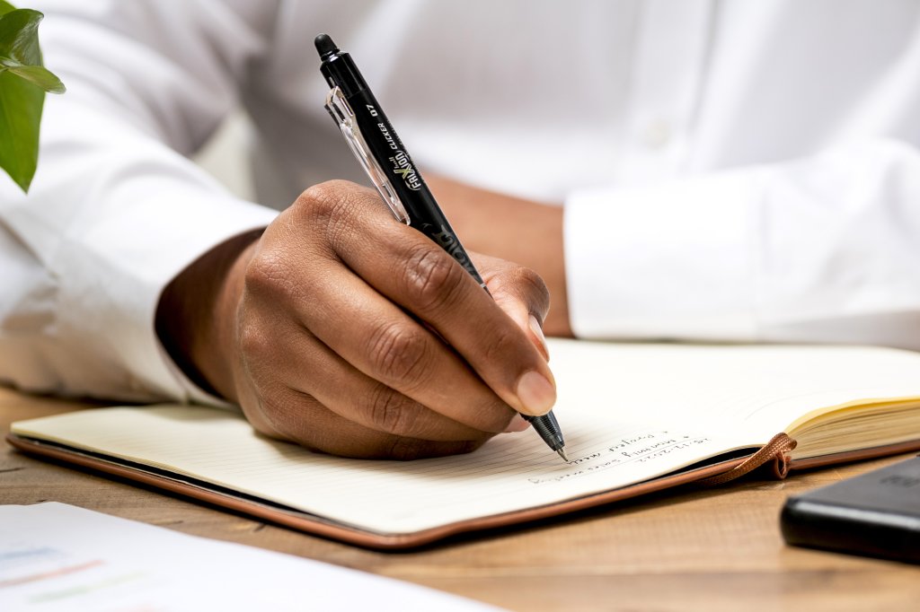 Mindfully writing with the erasable Pilot Pen Frixion Clicker.